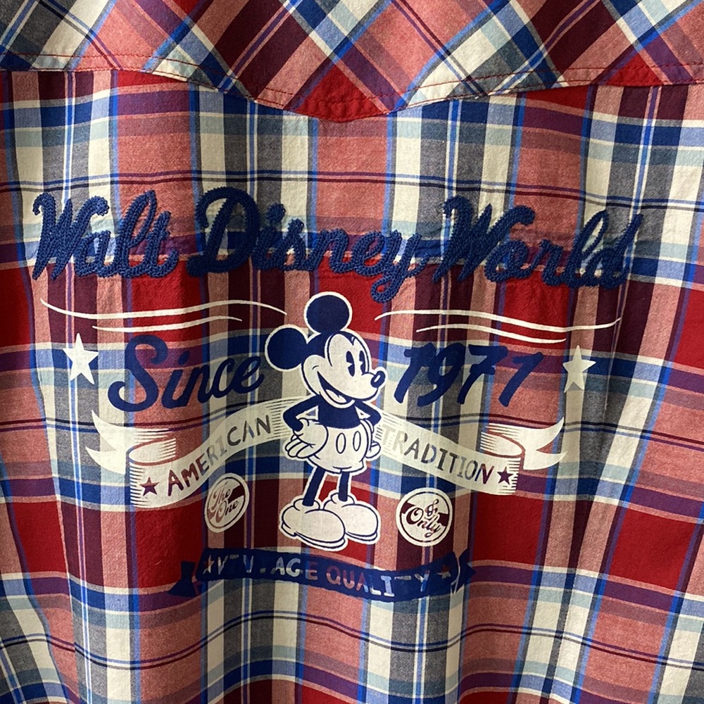 Disney Parks western plaid shirt size XL WDW Mickey Mouse cotton rare Disney Fan